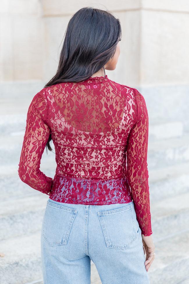 Just What I Needed Burgundy Lace Turtleneck Layering Top FINAL SALE Product Image