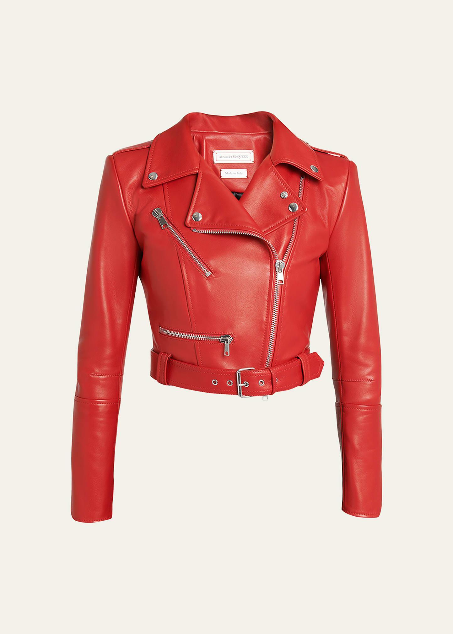 Womens Leather Crop Biker Jacket Product Image