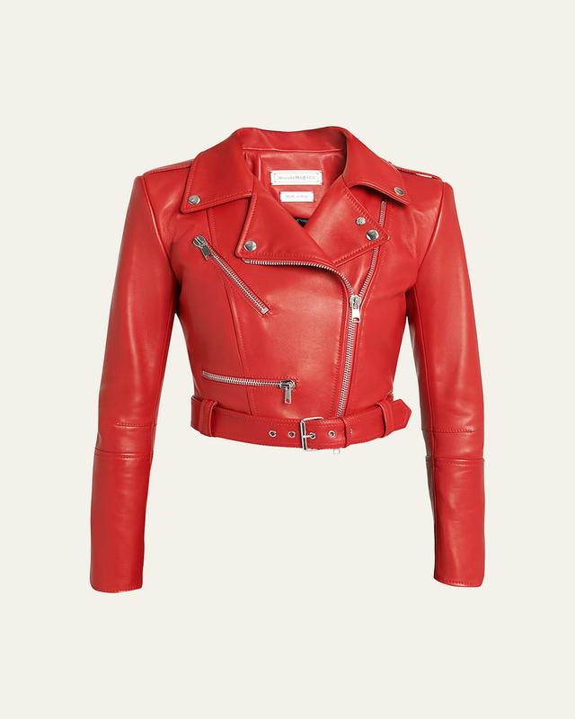 Womens Leather Cropped Biker Jacket Product Image