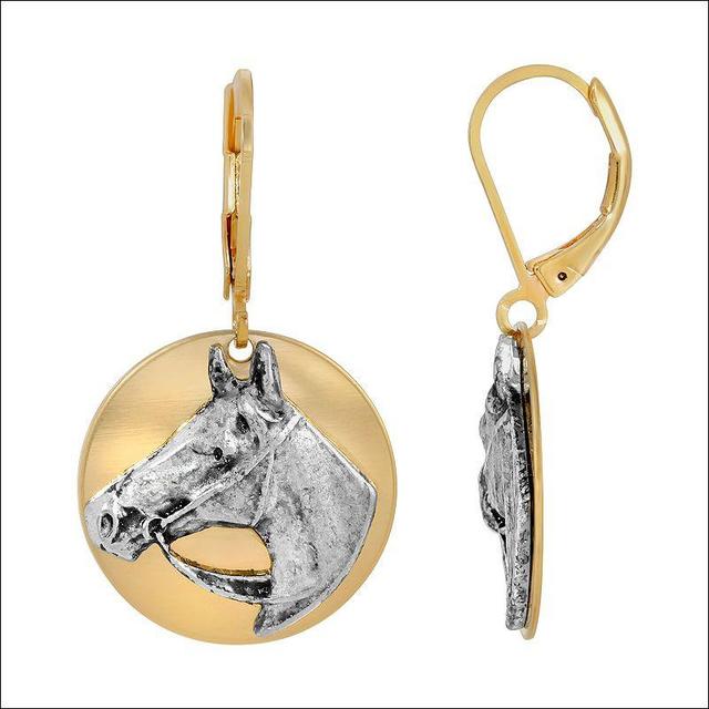 2028 Gold-Tone Silver Horse Head Earrings Product Image