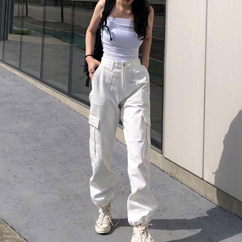 High-Waist Straight Leg Cargo Pants Product Image