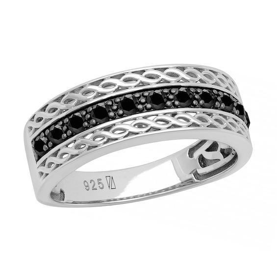 Men's Black Sapphire Twist Ring in Sterling Silver Product Image