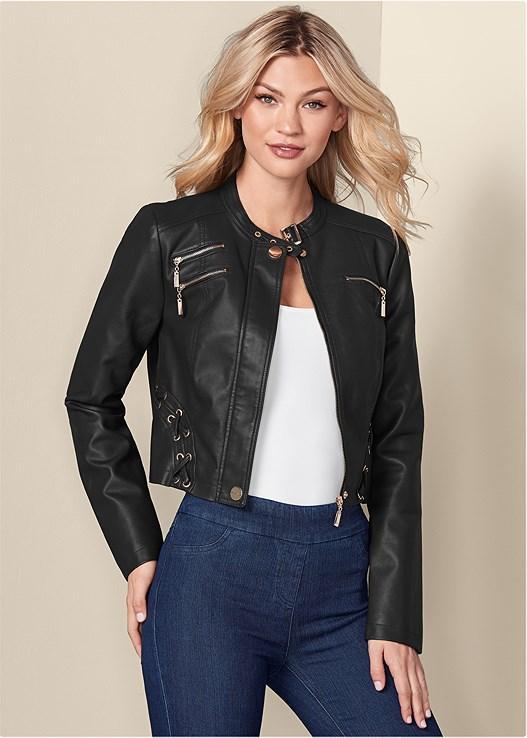 Faux-Leather Lace-Up Jacket product image