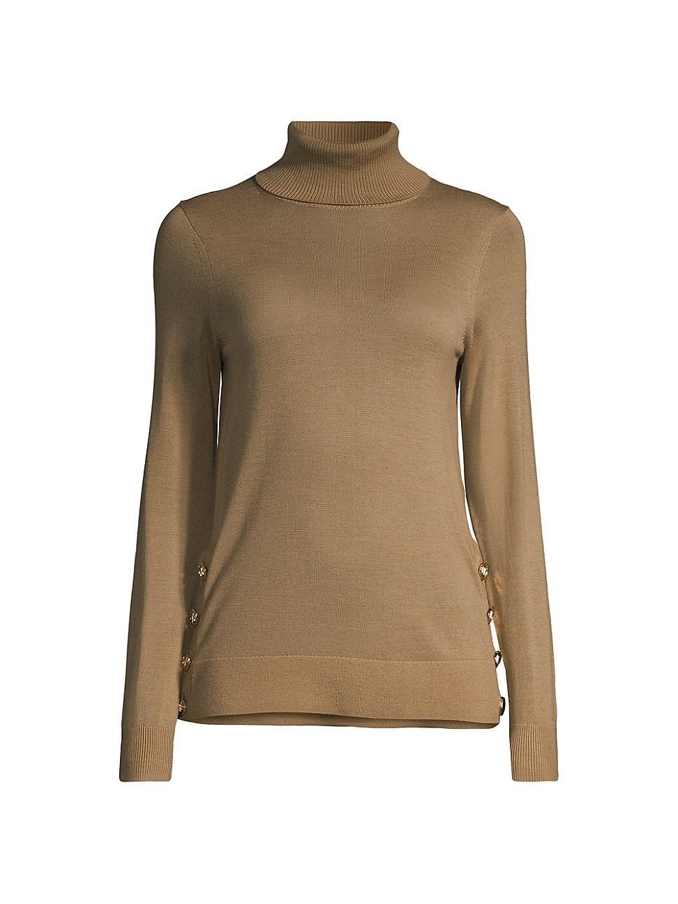 Womens Side-Button Merino Wool Turtleneck Sweater product image