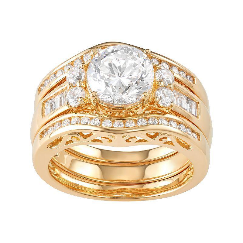 18K Gold over Sterling Silver Cubic Zirconia Ring Set, Womens, White Product Image