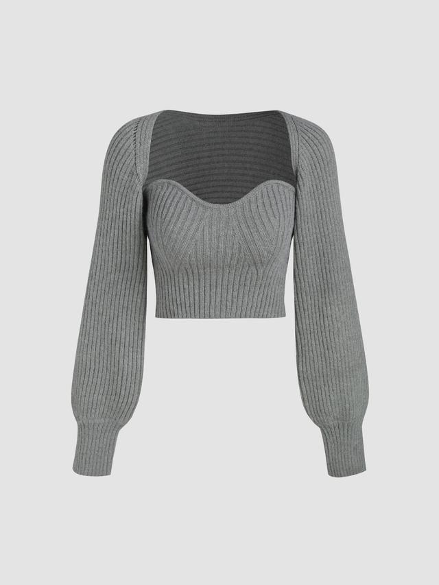 Two-Piece Rib Knit Long Sleeve Crop Top Product Image