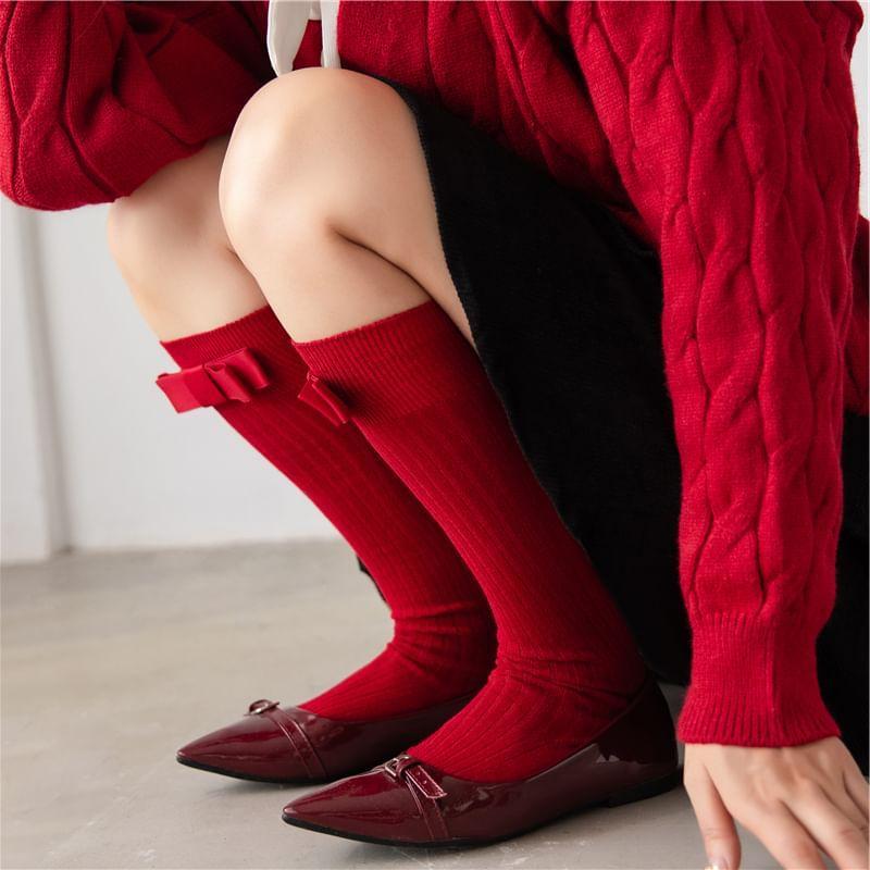 Plain Bow Ribbed Socks Product Image