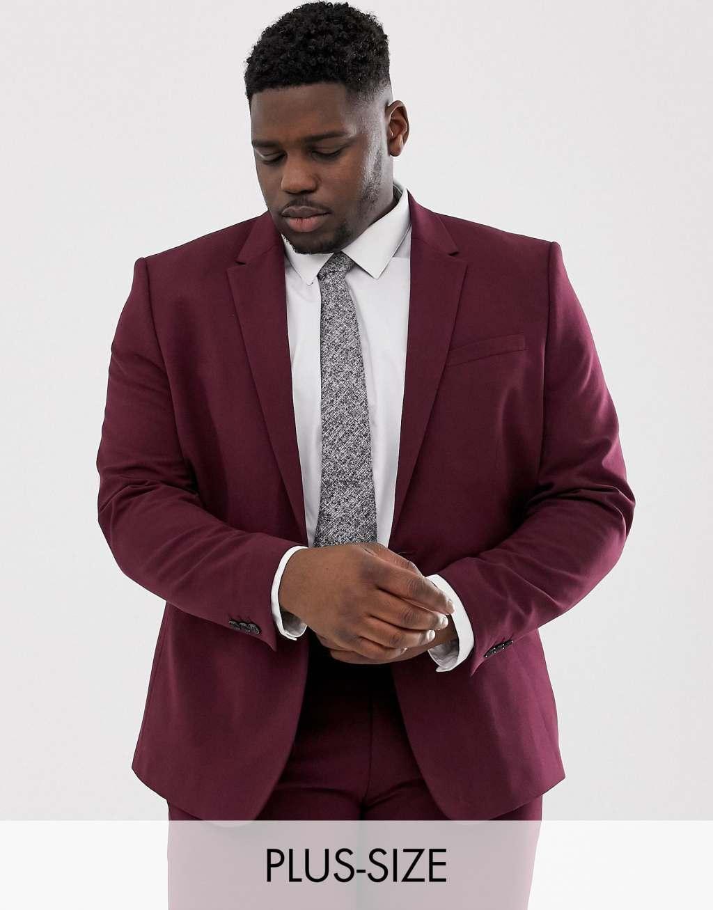 River Island Big & Tall skinny suit jacket in burgundy Product Image