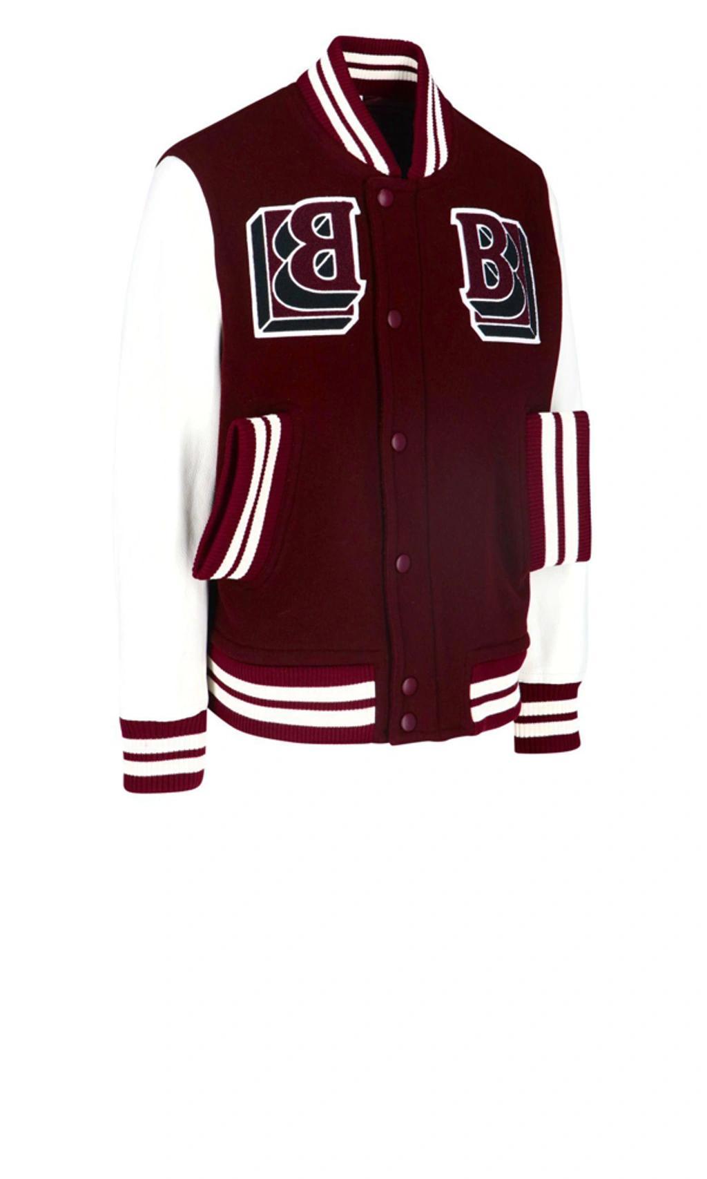 Leather Sleeve Wool Blend Varsity Jacket In Deep Maroon Product Image