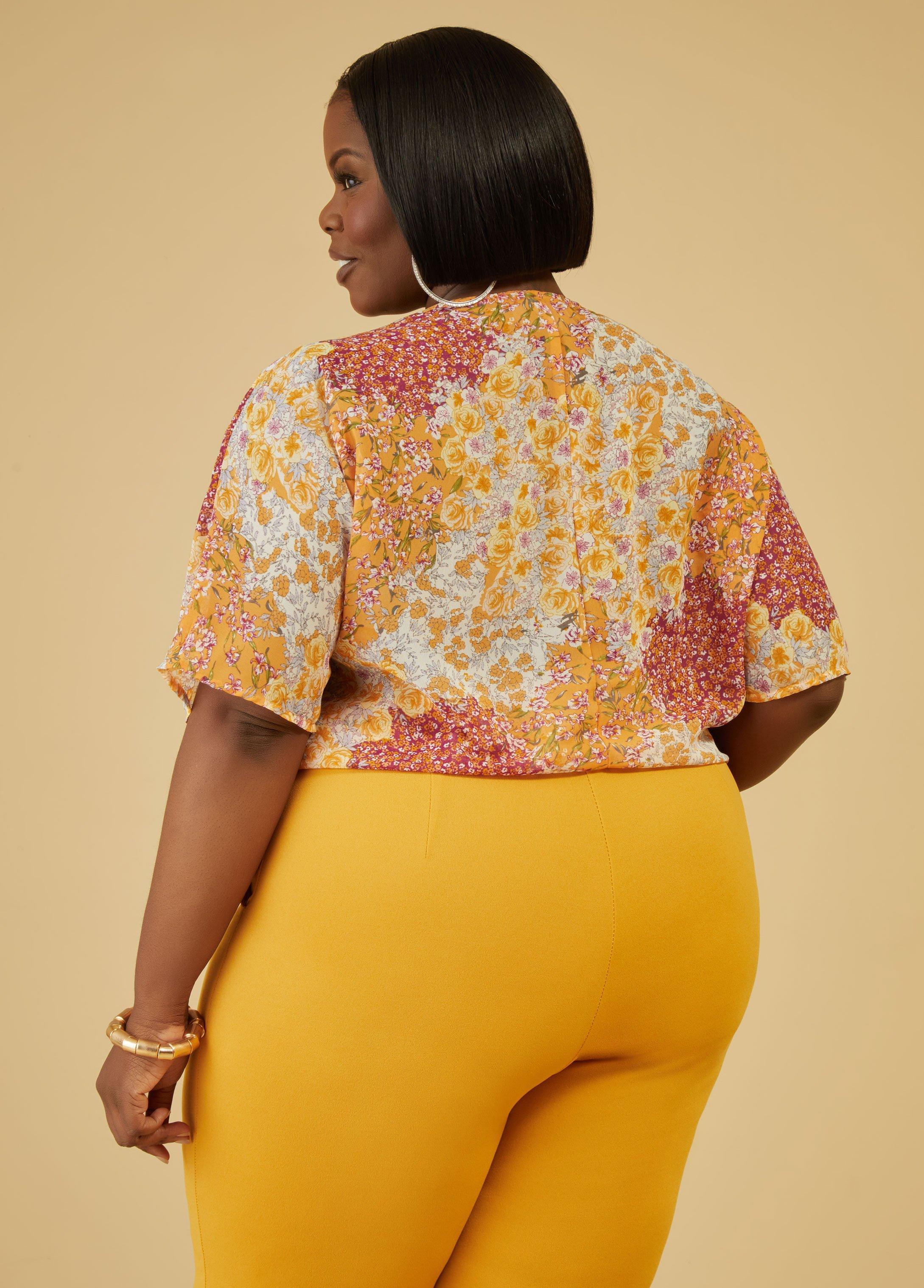 Plus Size Tie Detailed Floral Blouse Ashley Stewart Product Image