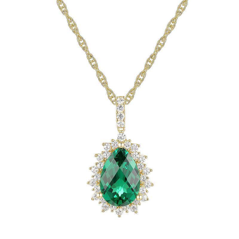 14k Gold Over Silver Lab-Created Emerald Pendant, Womens Gold Tone Product Image