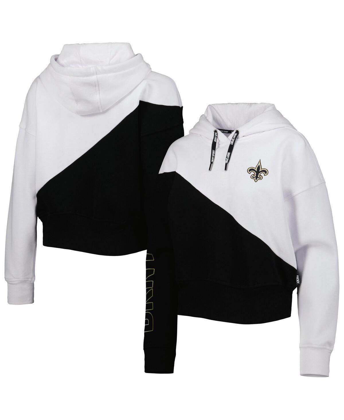 Womens Dkny Sport White and Black New Orleans Saints Bobbi Color Blocked Pullover Hoodie - White Product Image