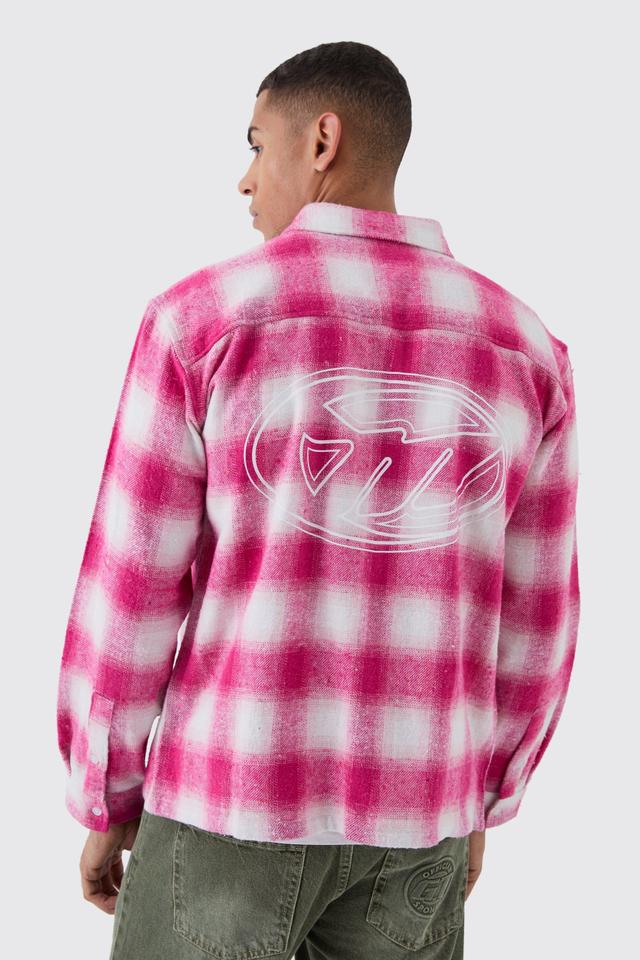 Oversized M Embroidered Plaid Long Sleeve Shirt | boohooMAN USA Product Image