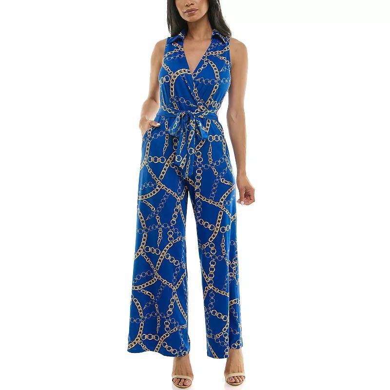 Womens Nina Leonard Print Surplice Wide-Leg Jumpsuit Product Image