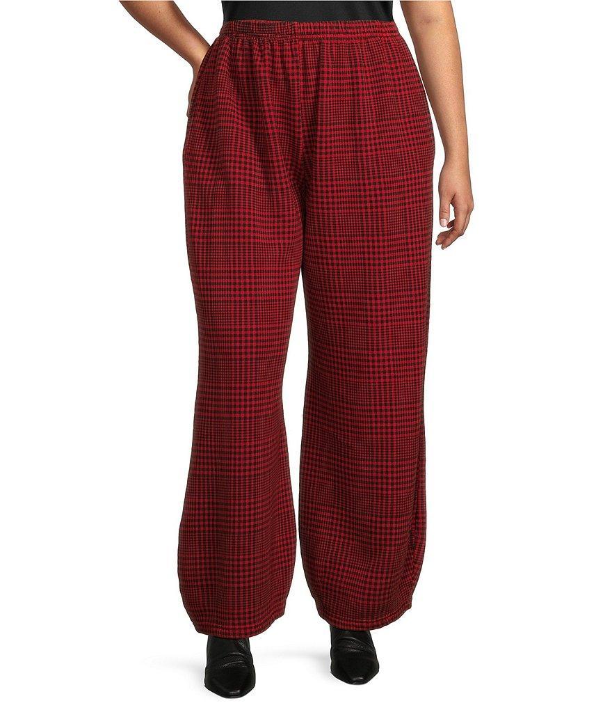 Bryn Walker Plus Size Medina Bamboo Fleece Plaid Print Lantern Tapered Wide Leg Pants product image