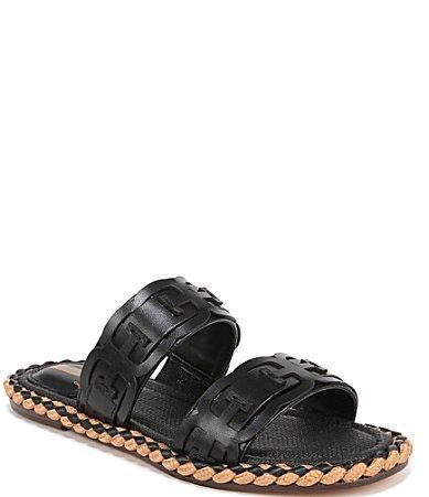 Sam Edelman Tatum Leather Logo Double Banded Rope Trim Slide Sandals Product Image