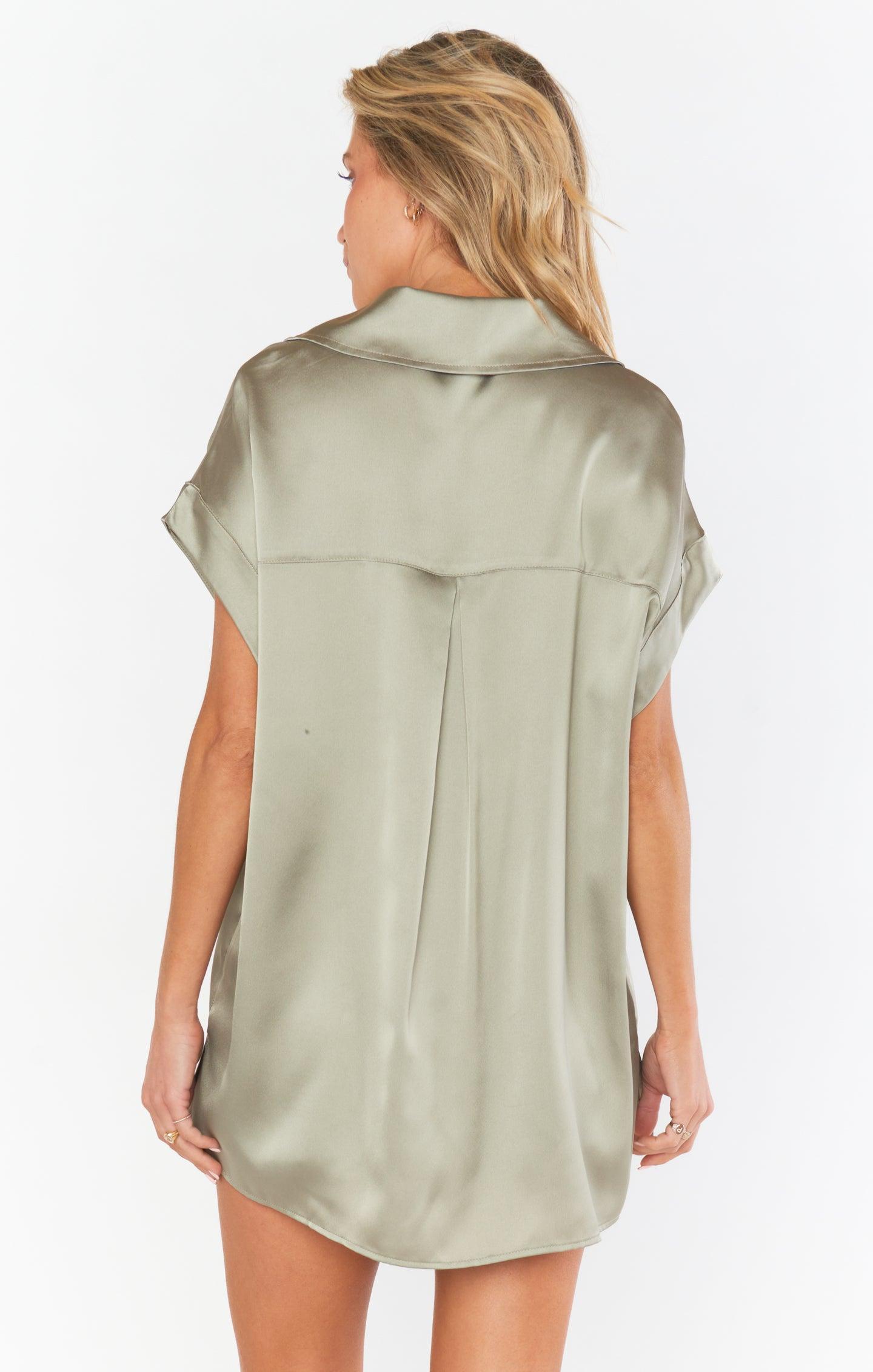 Best Day Button Up ~ Moss Green Luxe Satin Product Image