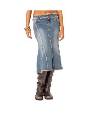 Edikted Womens Arabella Distressed Denim Midi Skirt product image