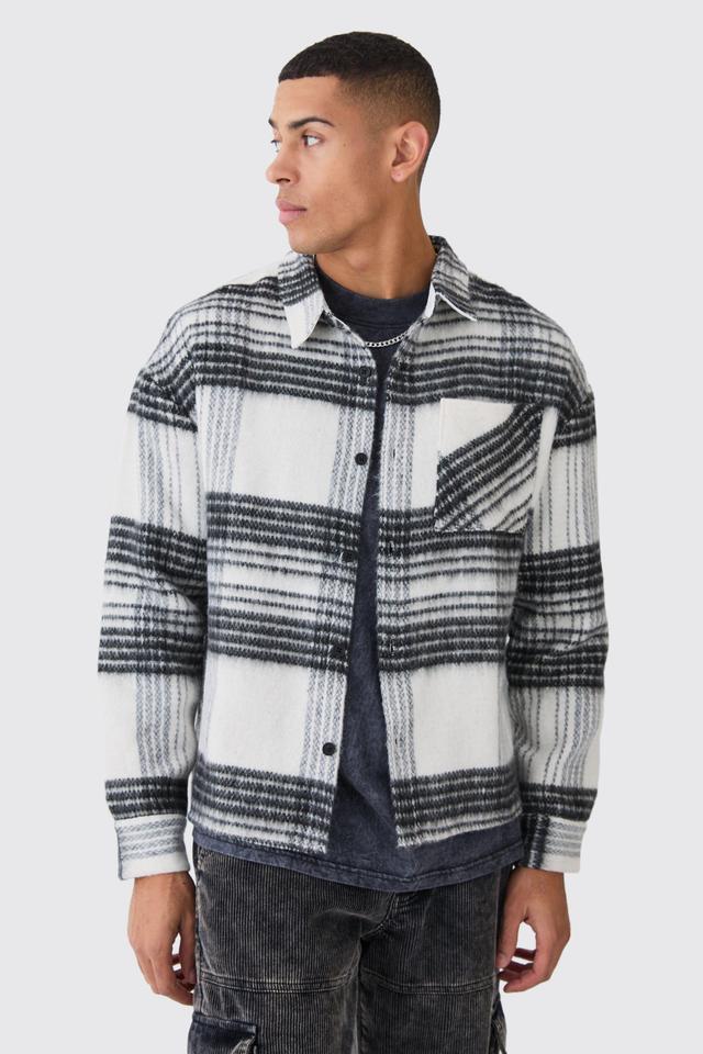 Mens White Extreme Heavy Brushed Check Boxy Overshirt, White Product Image