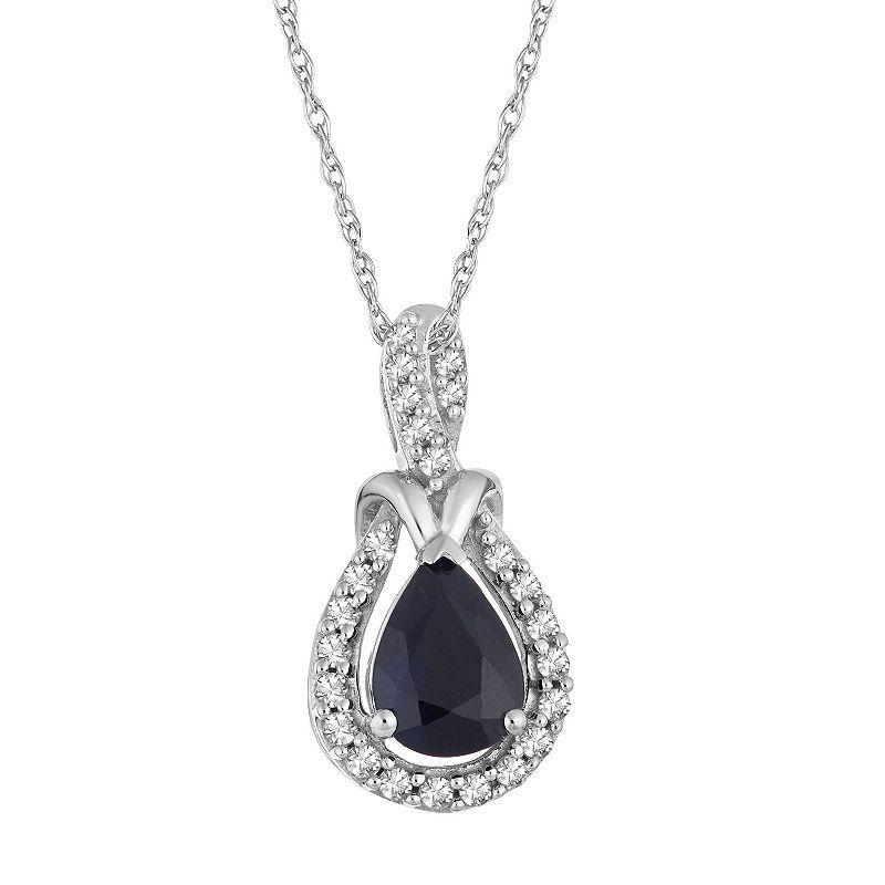 10k White Gold Sapphire & 1/8 Carat T.W. Diamond Halo Pendant Necklace, Womens 10k Whgold Product Image