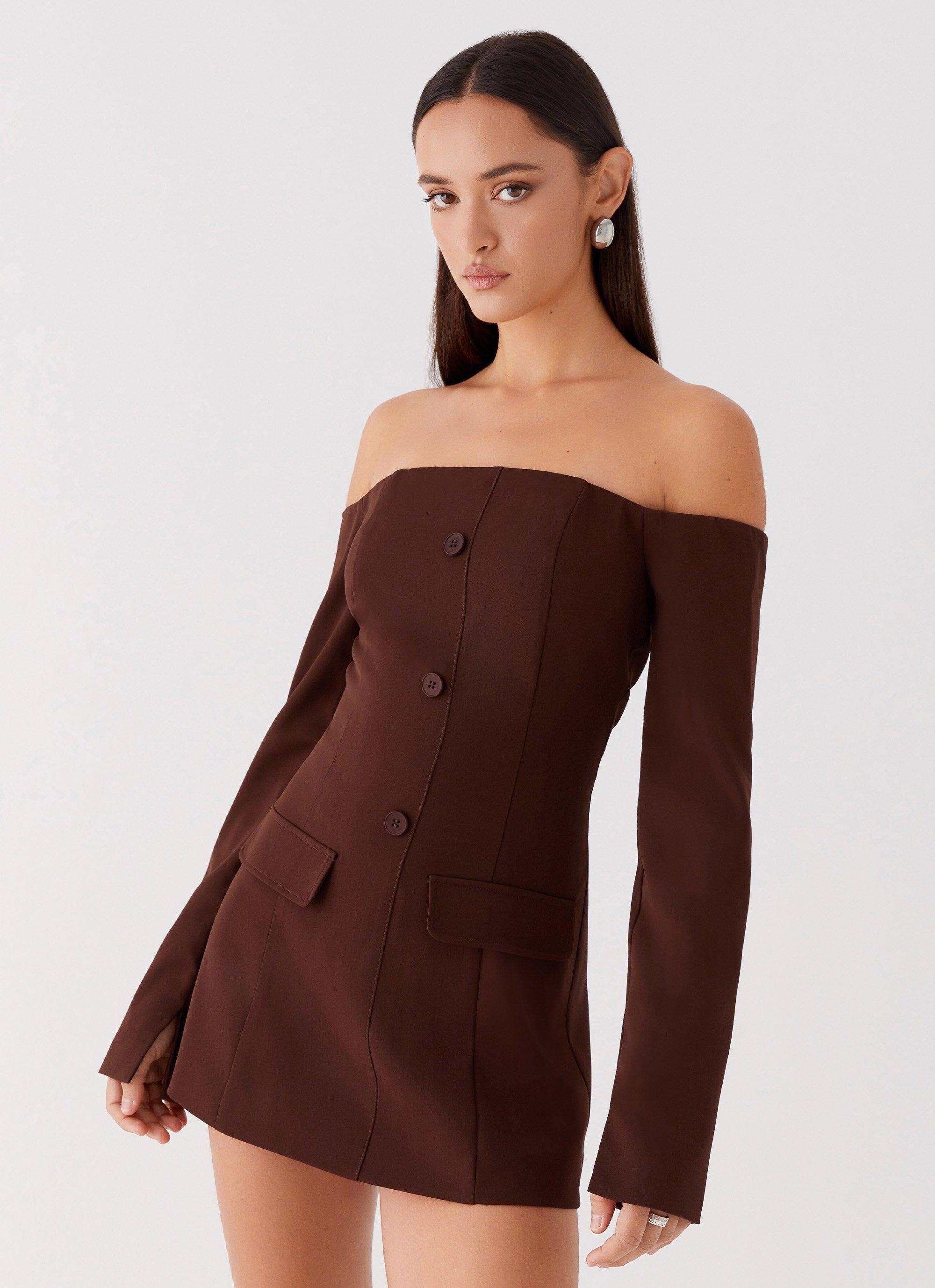 Dominique Blazer Mini Dress - Chocolate Product Image