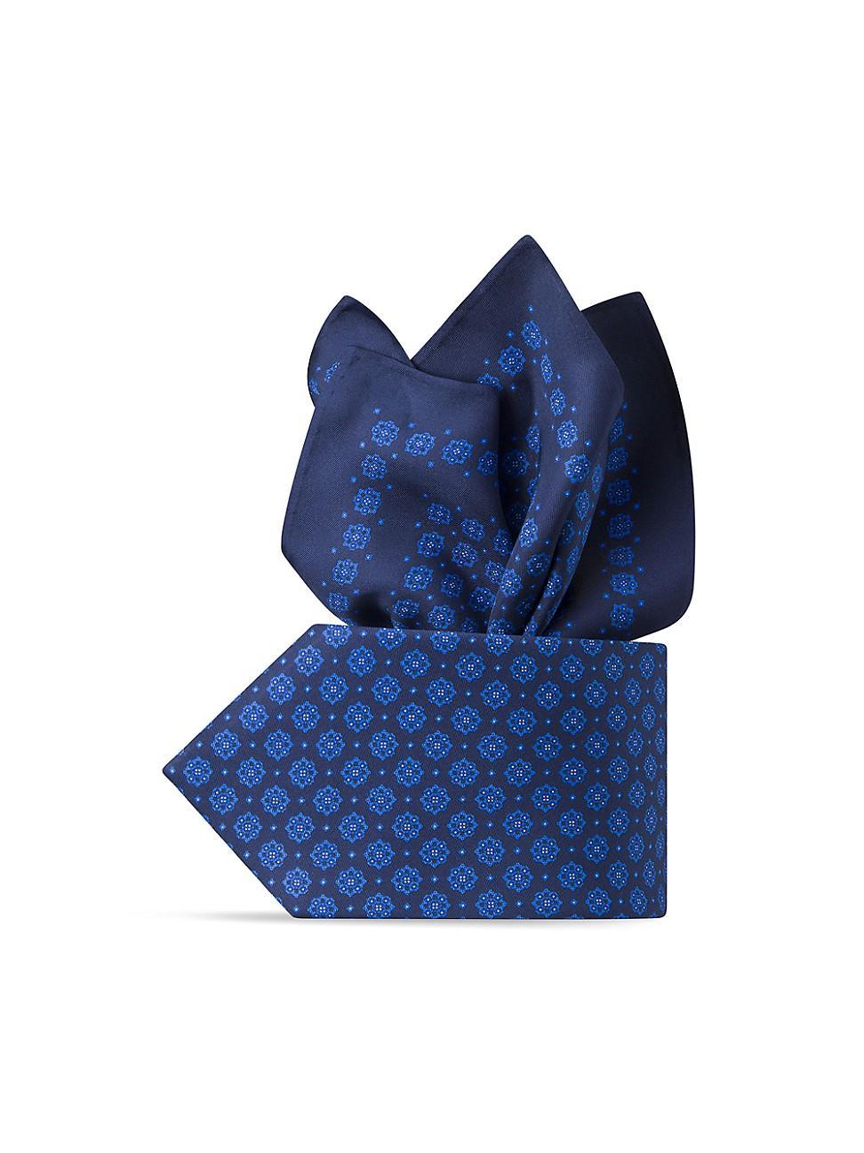 Mens Hand Printed Silk Tie Set Product Image