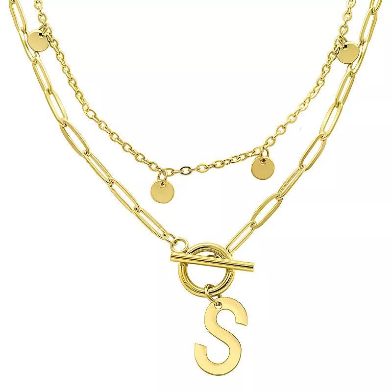 Adornia 14k Gold Plated Layered Initial Toggle Necklace, Womens Yellow Product Image