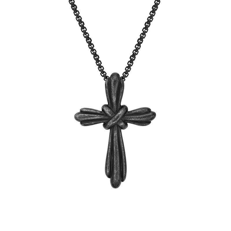 Mens LYNX Black Ion-Plated Stainless Steel Cross Pendant Necklace Two Tone Product Image