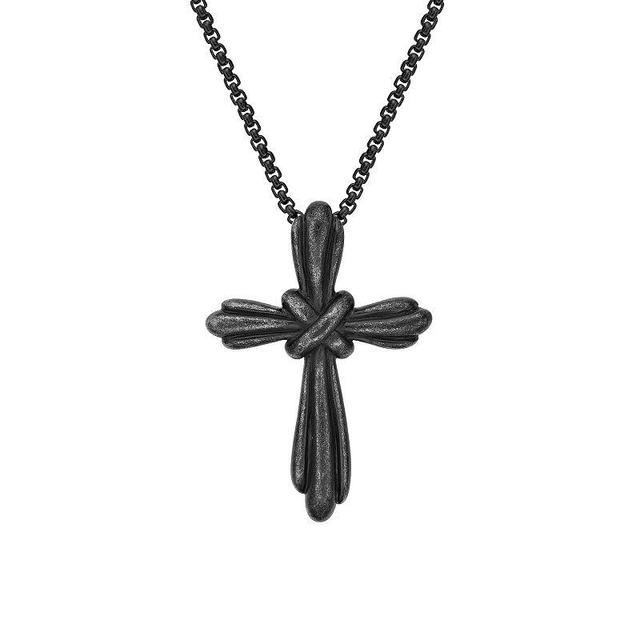 Mens LYNX Black Ion-Plated Stainless Steel Cross Pendant Necklace Grey Product Image