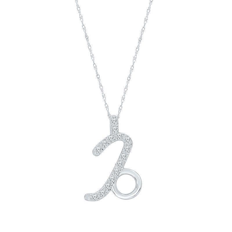 Sterling Silver 1/10 Carat T.W. Diamond Pave Capricorn Zodiac Pendant Necklace, Womens, Silver Tone Product Image