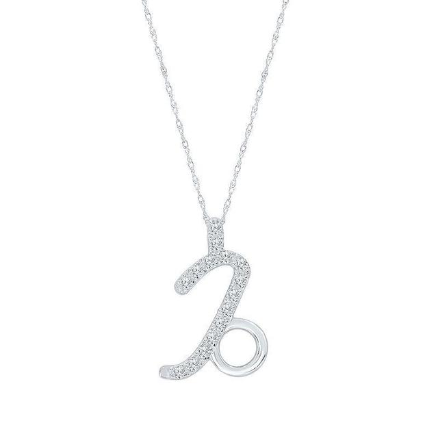 Sterling Silver 1/10 Carat T.W. Diamond Pave Capricorn Zodiac Pendant Necklace, Womens, Silver Tone Product Image