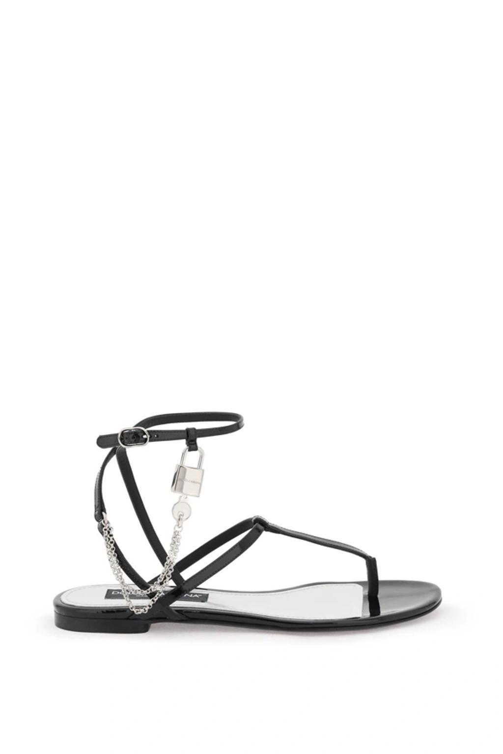 DOLCE & GABBANA Patent Leather Thong Sandals With Padlock In Black Product Image