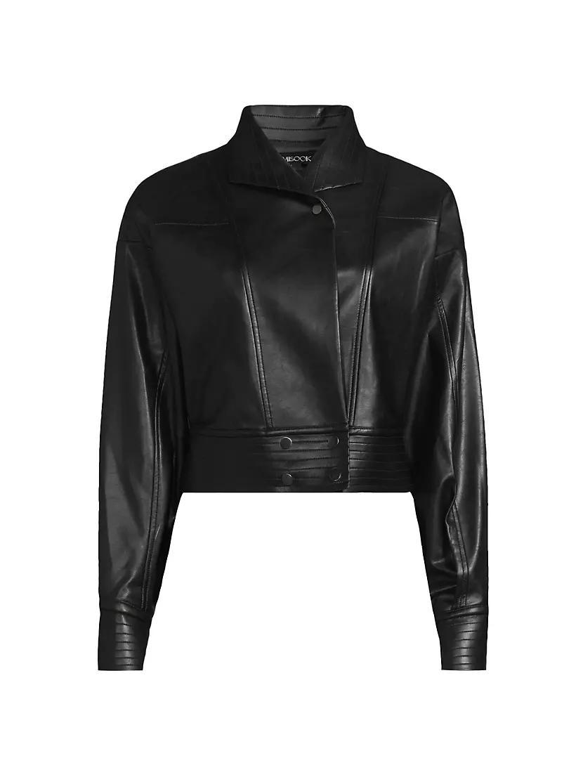 Faux-Leather Cropped Moto Jacket Product Image