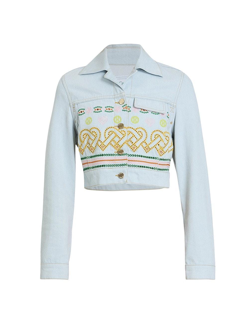 Womens Embroidered Denim Cropped Jacket Product Image