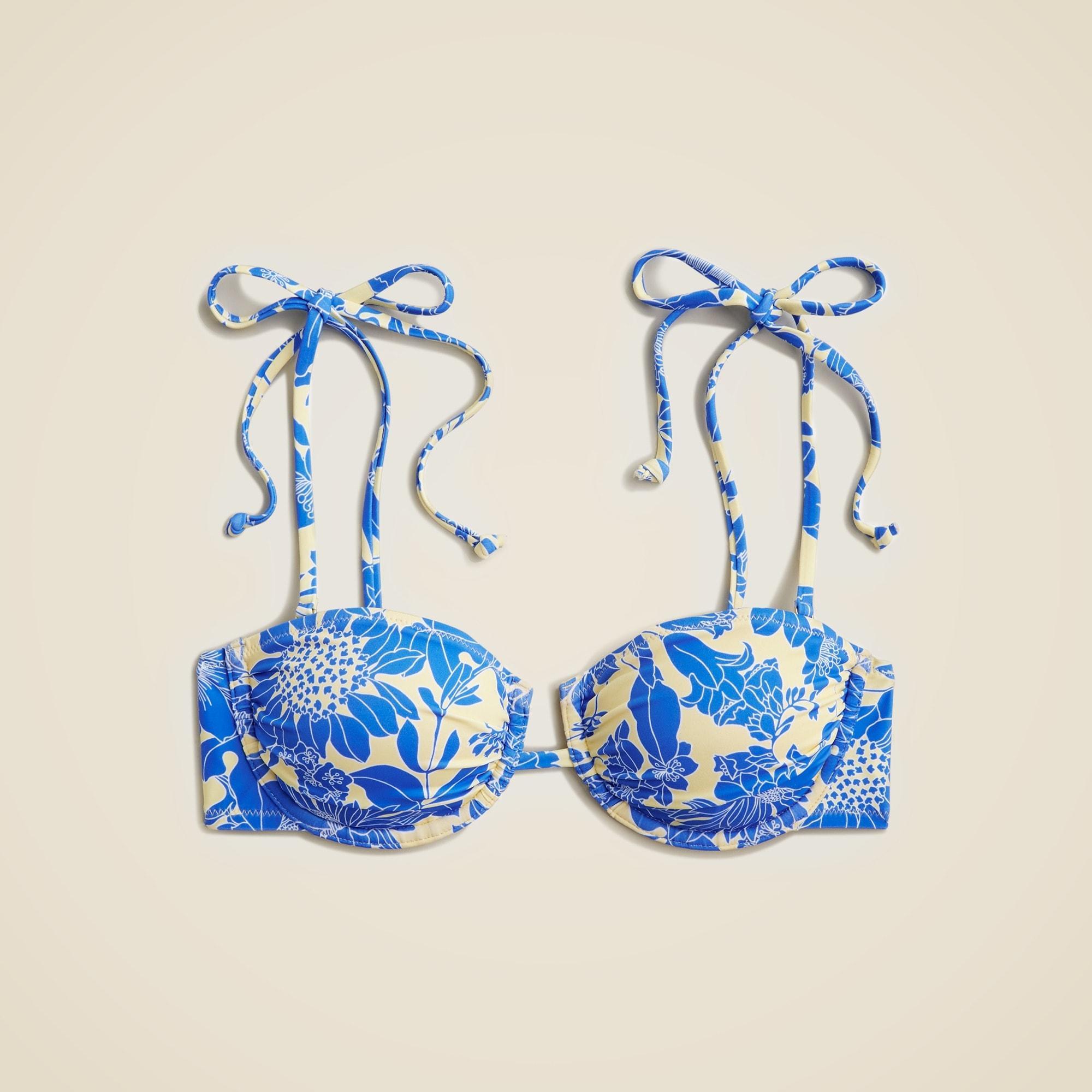 Underwire bikini top with ties in blue floral Product Image