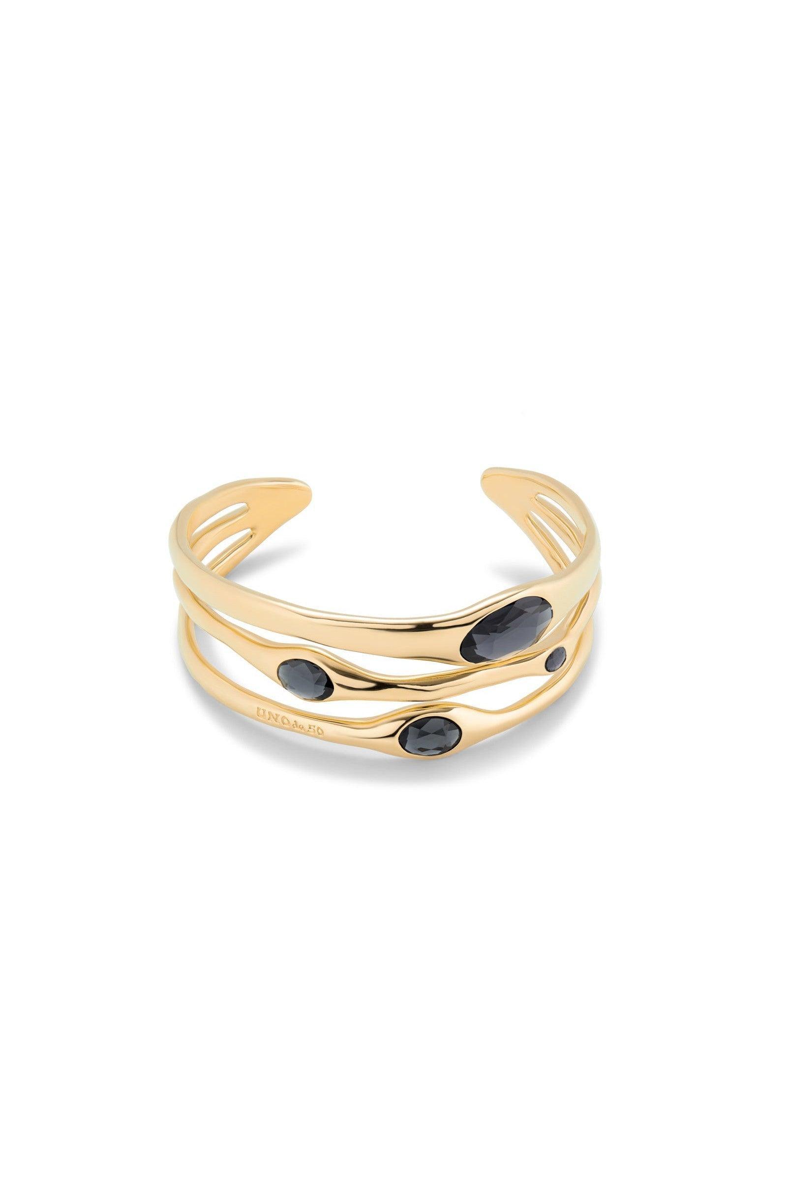 UNO DE 50 Rigid 18K gold-plated bracelet with gray Female Product Image