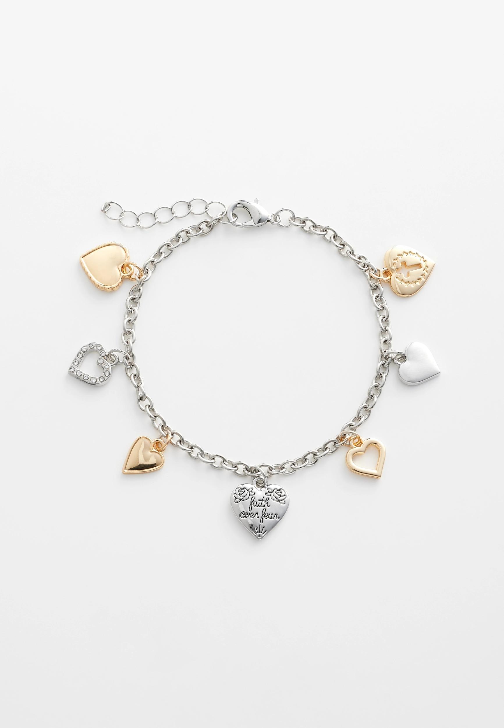 Faith Over Fear Heart Charm Bracelet Product Image