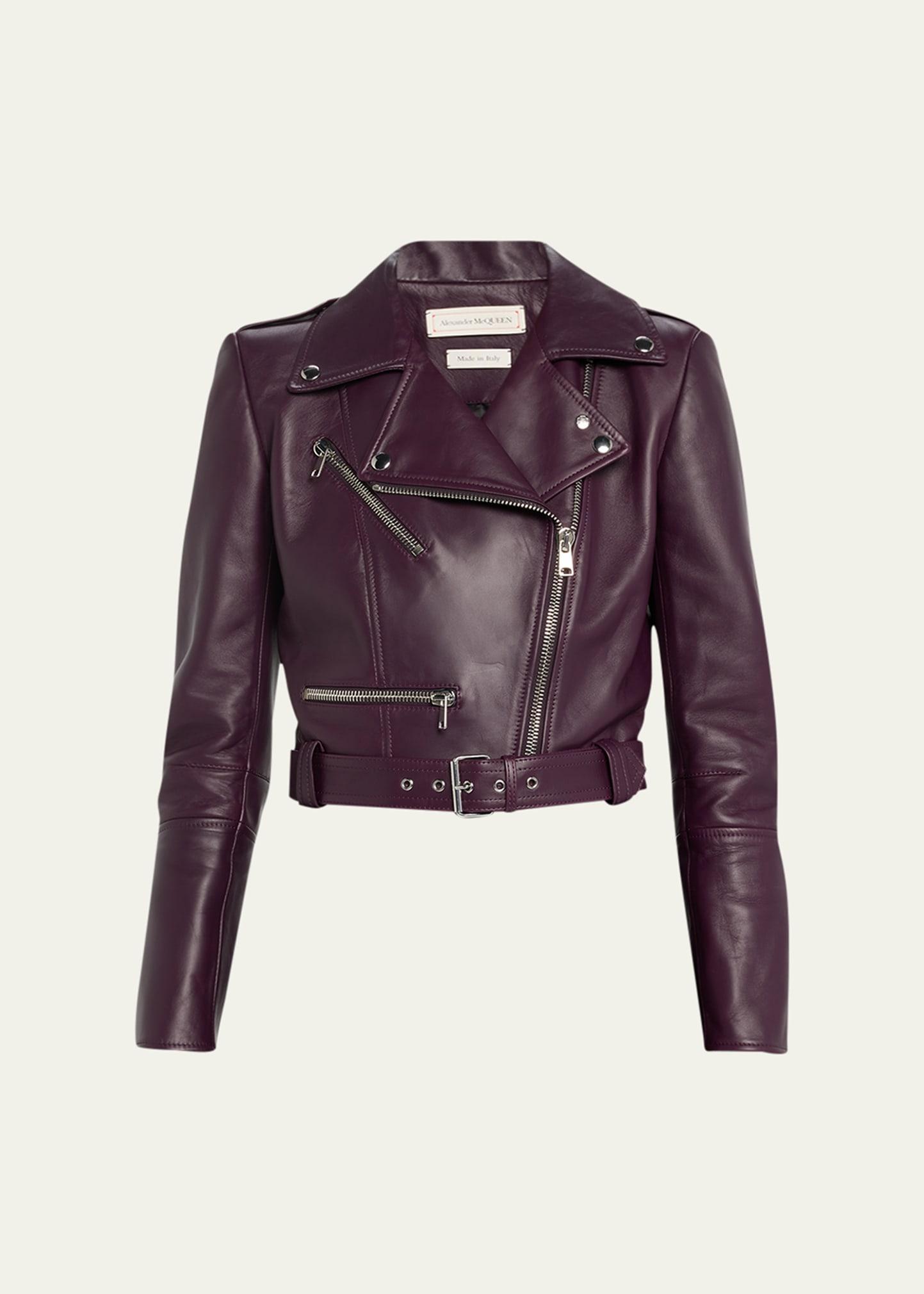 Womens Leather Crop Biker Jacket Product Image