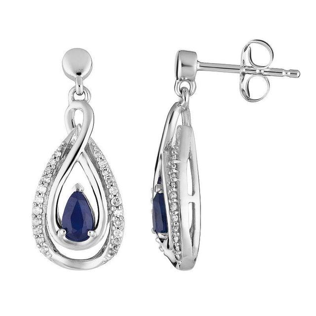 10k White Gold Sapphire & 1/6 Carat T.W. Diamond Teardrop Earrings, Womens, Blue Product Image