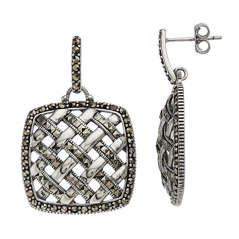 Tori Hill Sterling Silver Marcasite Lattice Work Square Earrings, Womens Product Image