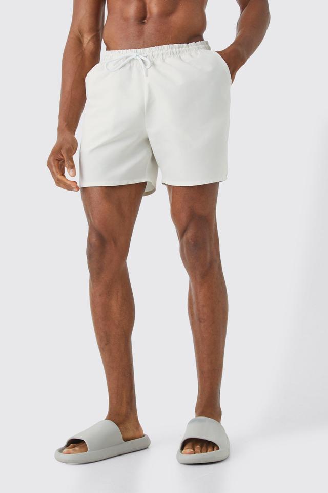 Mens Cream Mid Length Plain Swim Short, Cream Product Image