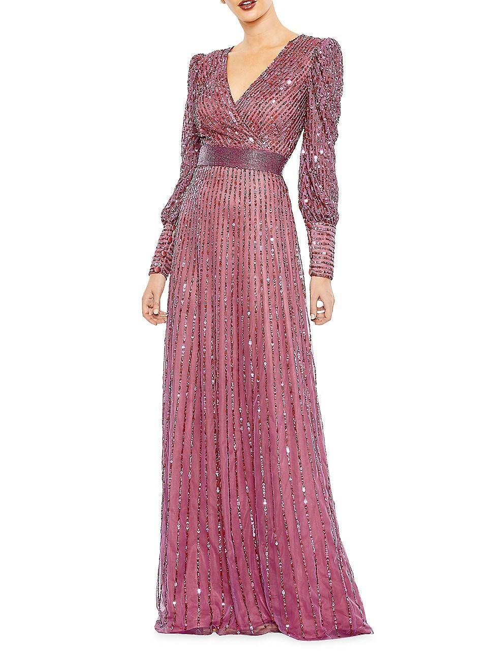 Womens Sequin Wrap-Over Bishop-Sleeve Gown Product Image