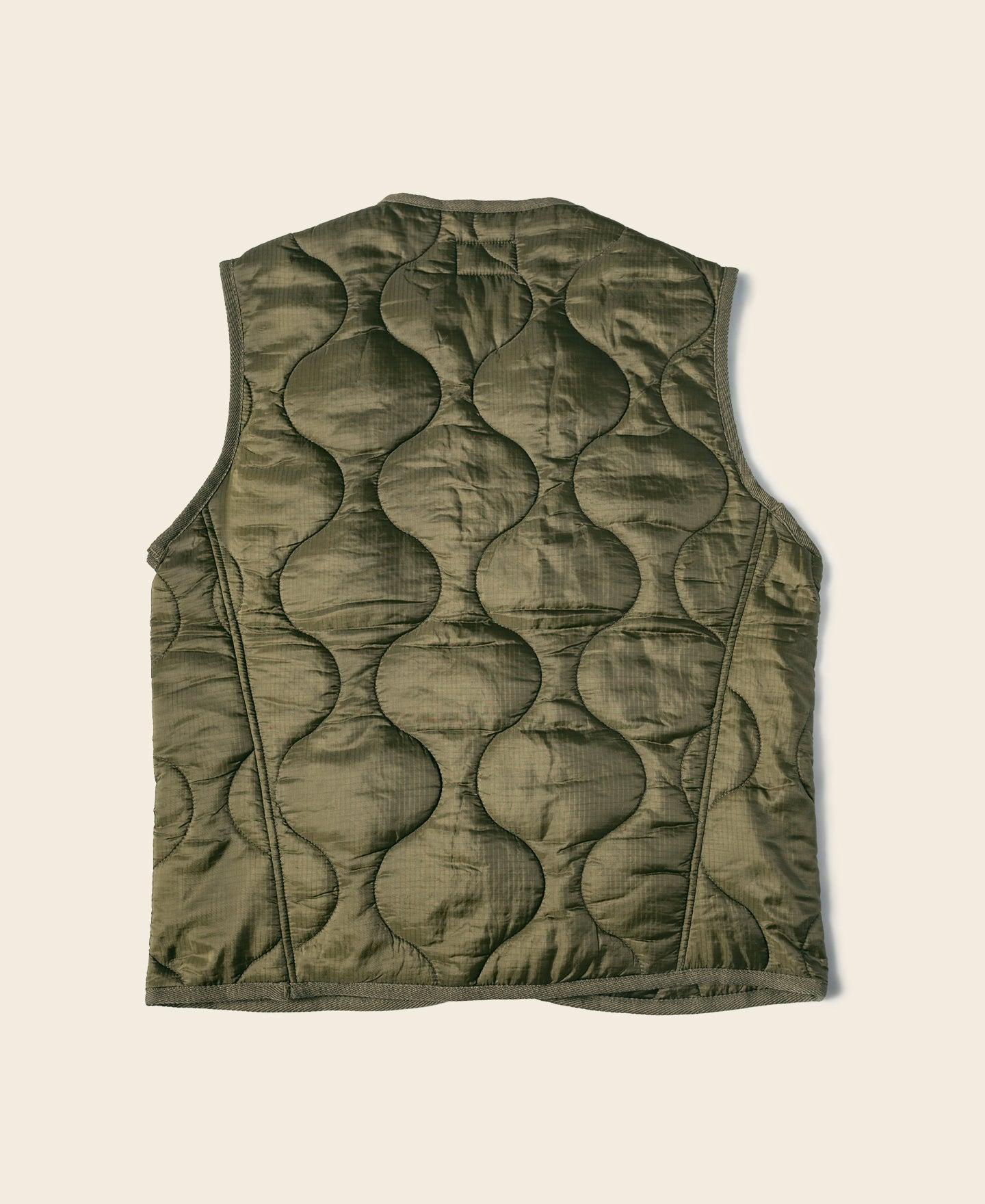 Military Style Quilted Padded Ripstop Nylon Vest - Olive Product Image