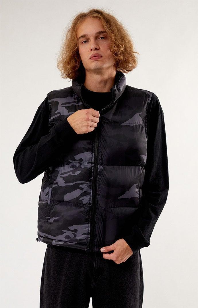 Mens Black Camo Puffer Vest in Black Product Image