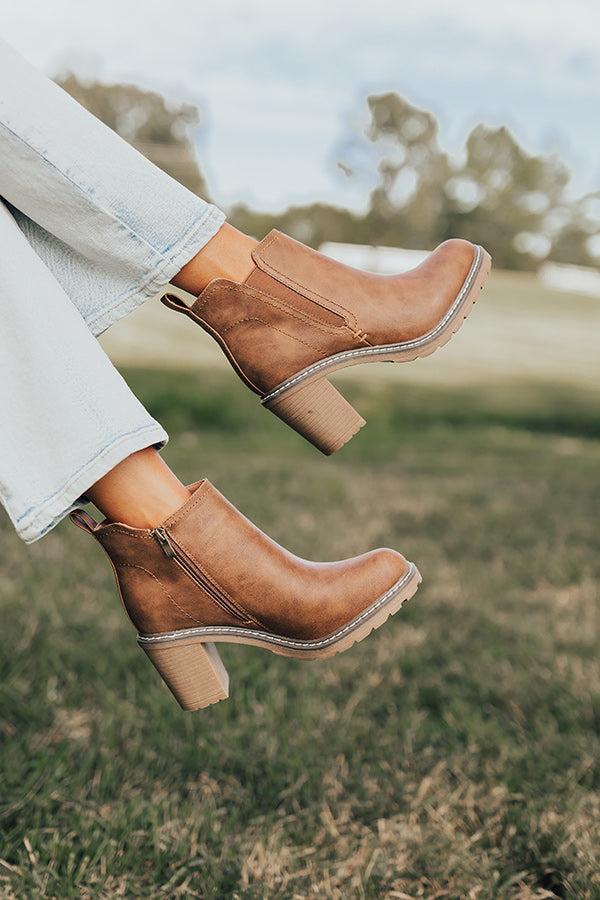 The Khloe Faux Leather Bootie in Chocolate Product Image