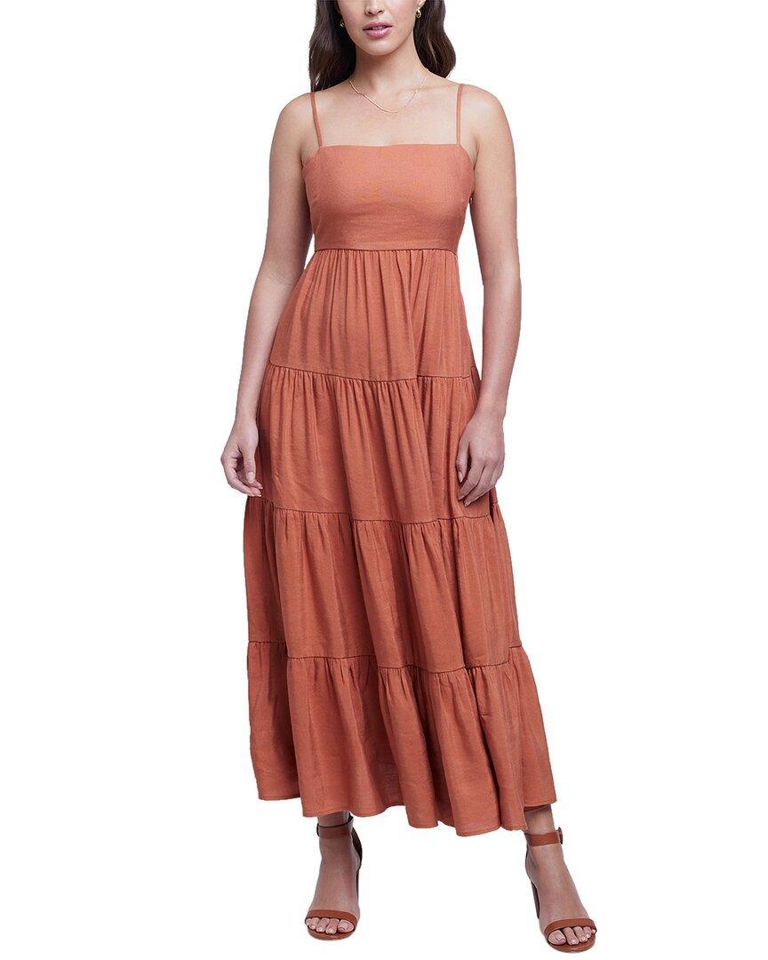 Dnu L'agence Veda Linen-blend Tiered Midi Dress In Pink Product Image