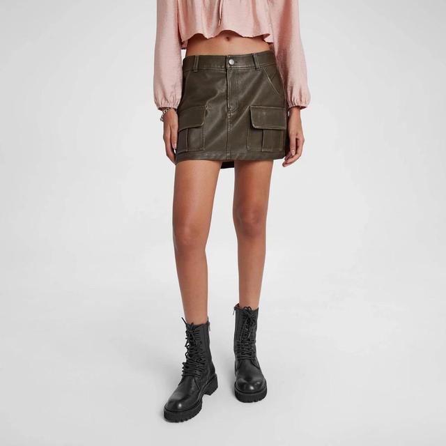 Womens Faux Leather Cargo Mini Skirt - Wild Fable Dark L Product Image