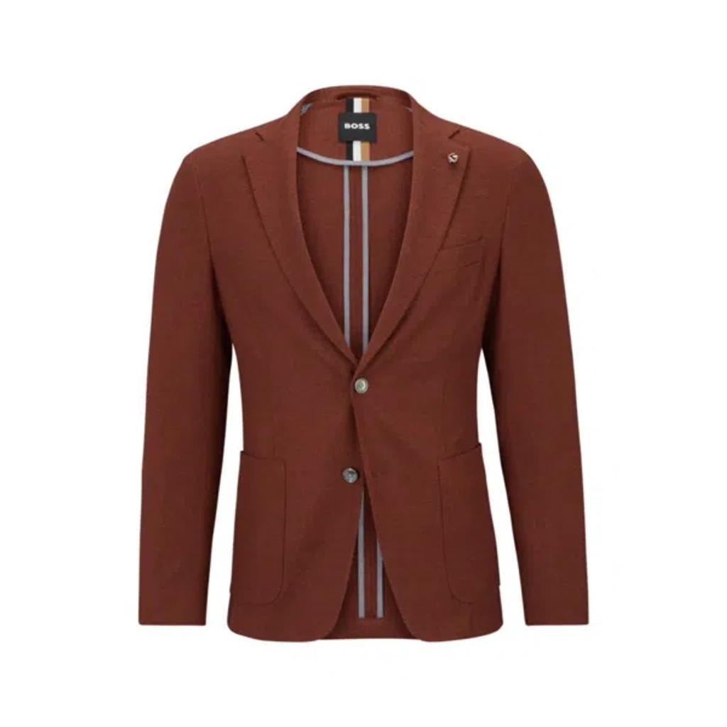 HUGO BOSS Men's Micro-pattern Slim-fit Jacket In A Cotton Blend In Dark Red Product Image