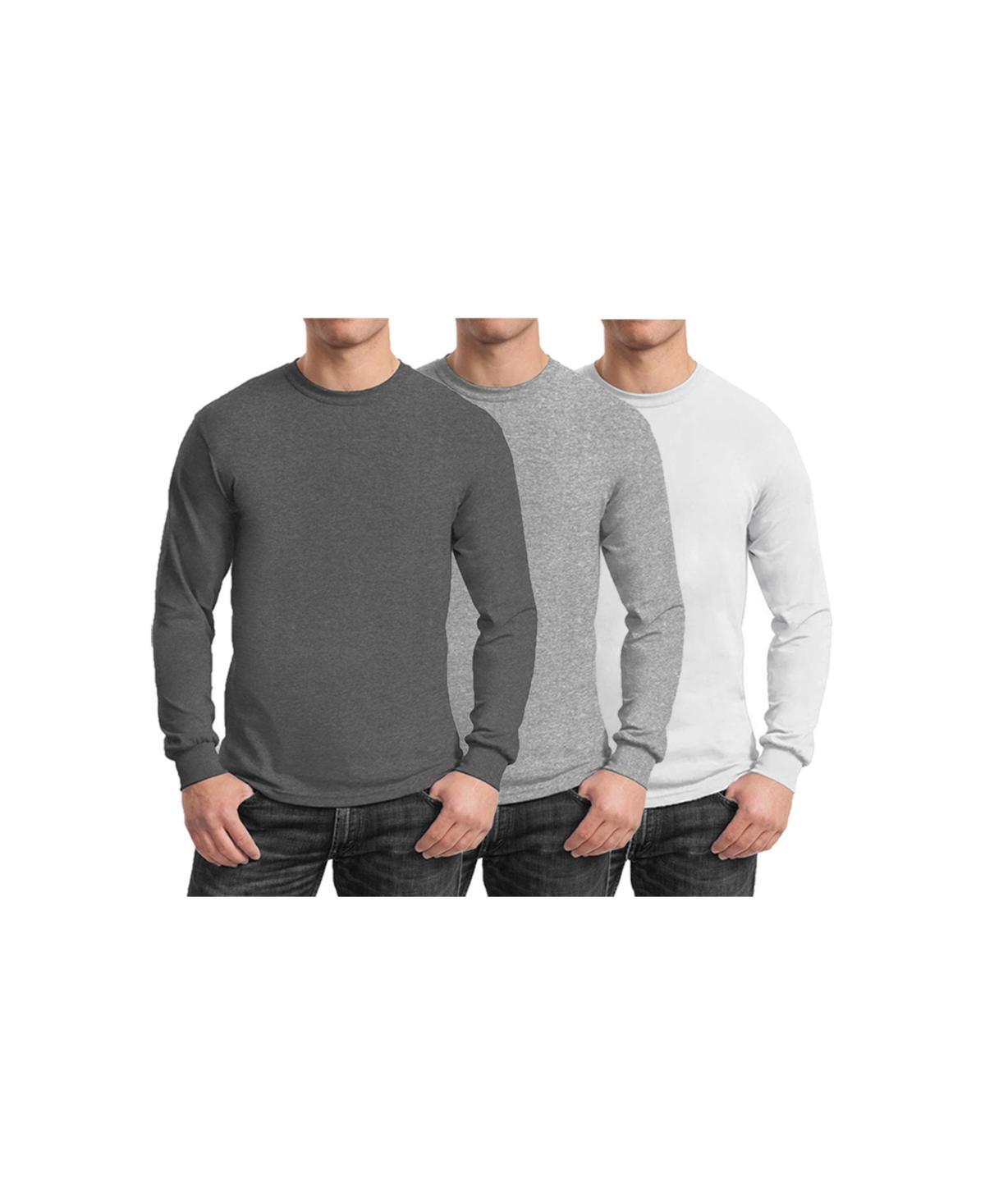 Galaxy By Harvic Mens 3-Pack Egyptian Cotton-Blend Long Sleeve Crew Neck Tee - Black/Charcoal Product Image