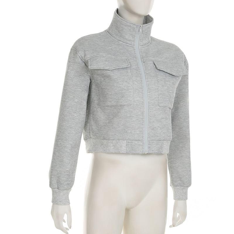 Stand Collar Crop Zip Jacket Product Image